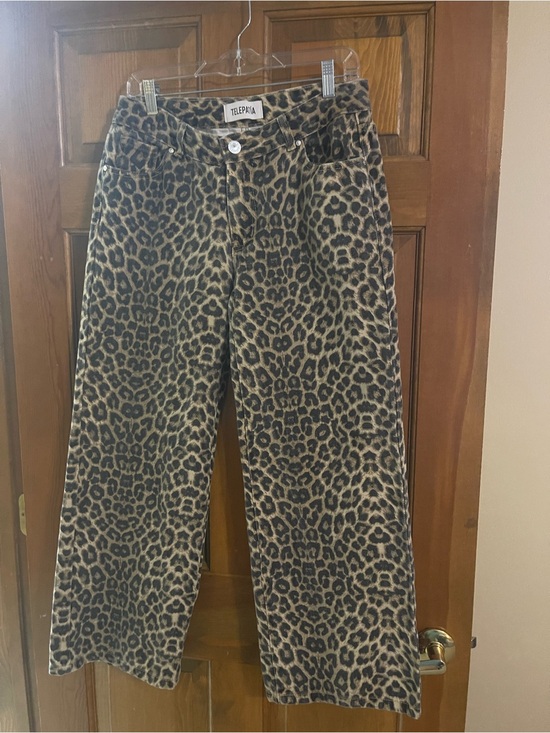 Telepatia Denim - Teleparia Women's Leopard Print Wide Leg Jeans - Brown/Black